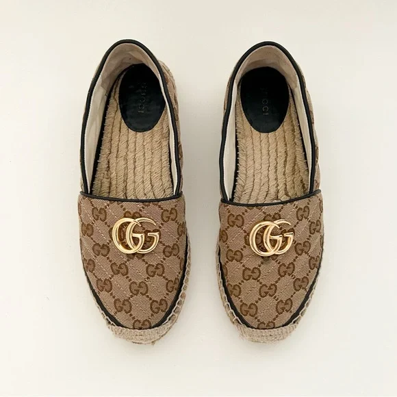 Gucci Pilar GG Supreme Canvas Espadrilles Brown Logo Marmont Flat Slip on EU 38 - Picture 2 of 11